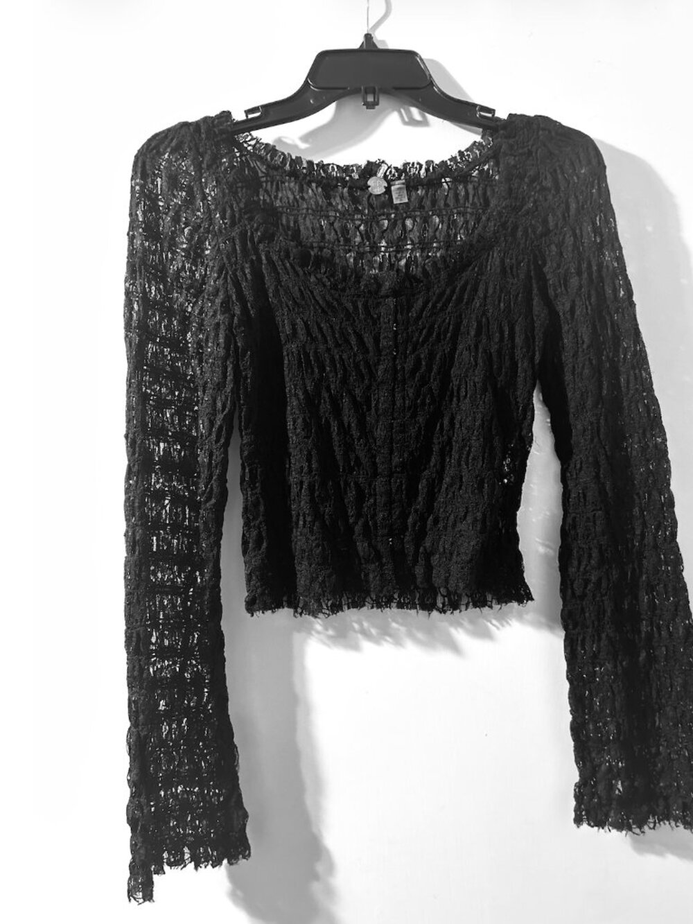 Free People FP One Madison Blouse Top Sheer Fitted Floral Lace Smocked S